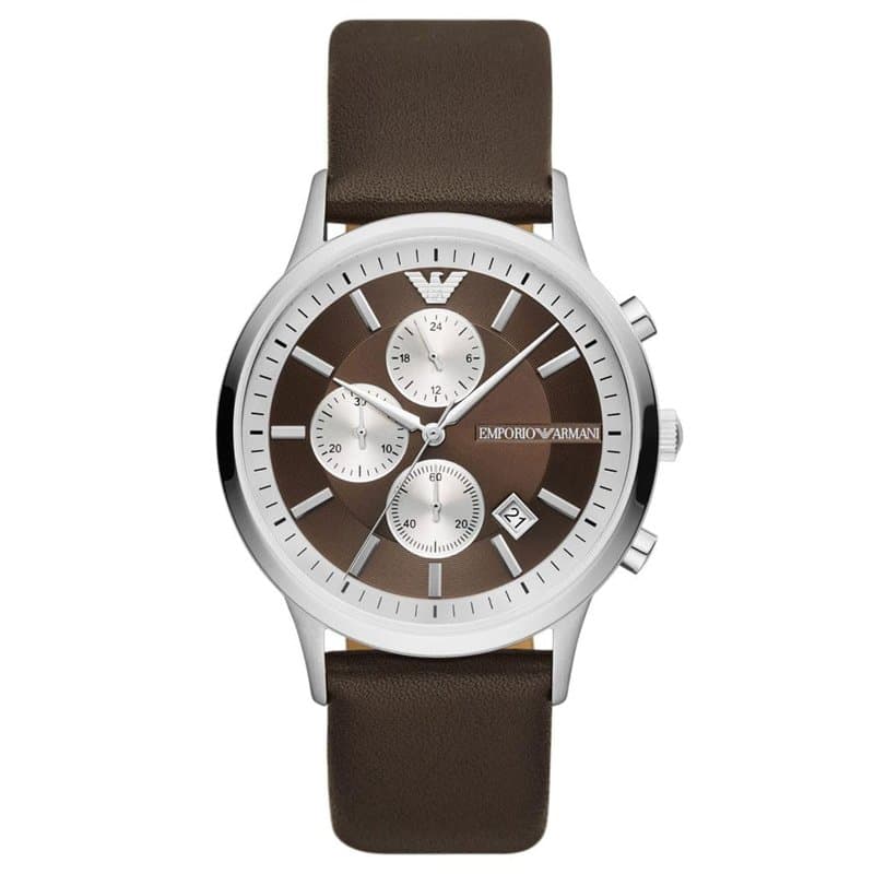 Emporio Armani Montre pour homme, mouvement chronographe, boîtier en acier inoxydable de 43 mm avec bracelet en cuir ProPlanet,