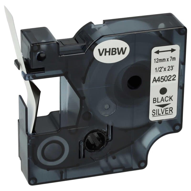vhbw Ruban remplacement pour Dymo 45022, D1 pour imprimante d'étiquettes 12mm Noir sur Argent