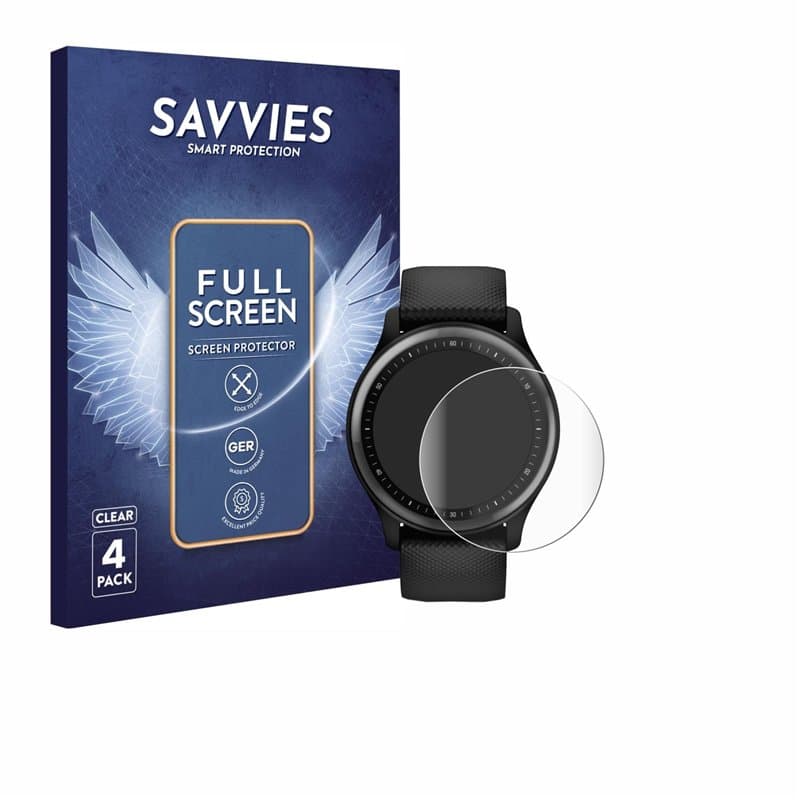 savvies (4 Pièces Full-Screen Ecran Protection pour Garmin Vivomove Sport Full Cover Film Protection 3D Curved [Couverture Compl