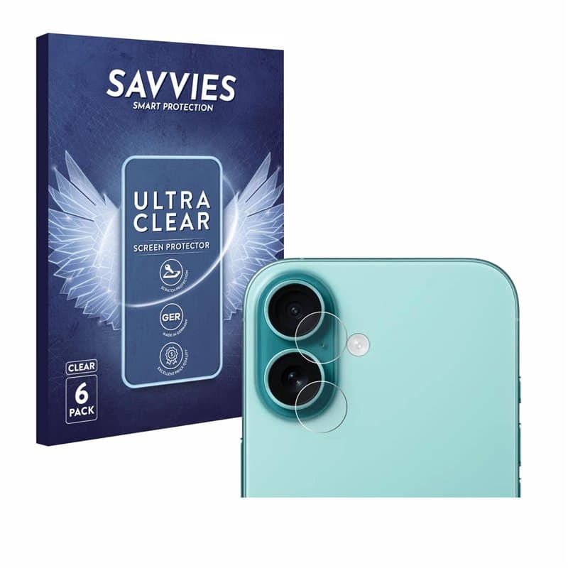 savvies Protection Ecran pour Apple iPhone 16 Plus (Caméra UNIQUEMENT) (6 Pièces) - Film Protection Ultra Clair