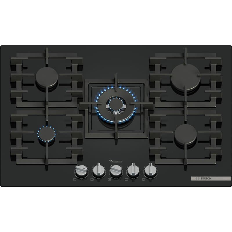 Bosch PPQ7A6I40, Série 6, Plaque gaz, 5 feux, 80 cm, Verre trempé noir