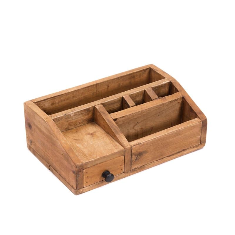 CREEDWOOD Organiseur DE Bureau Study | Bois dacajou, 27 cm, Compartiments et tiroir | Organiseur de Table, Organiseur de Bureau,