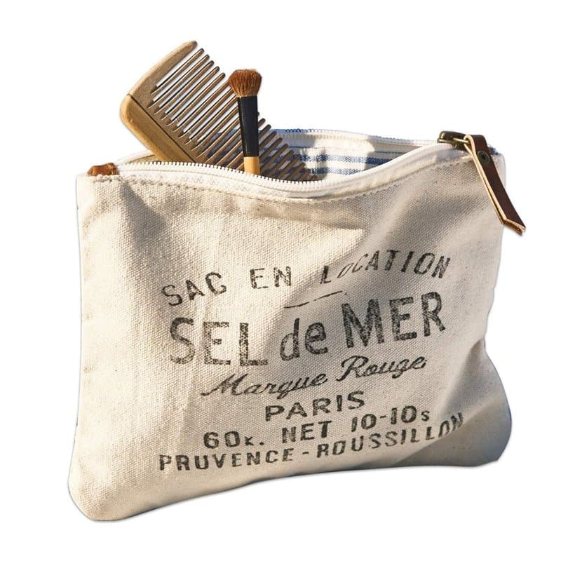 Loberon Trousse Sel de Mer - coton, cuir de buffle - H/L env. 15/20 cm - beige, beige