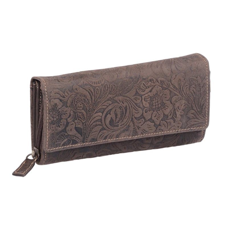 LEAS Portefeuille pour femme, cuir véritable, marron foncé - Vintage-Collection