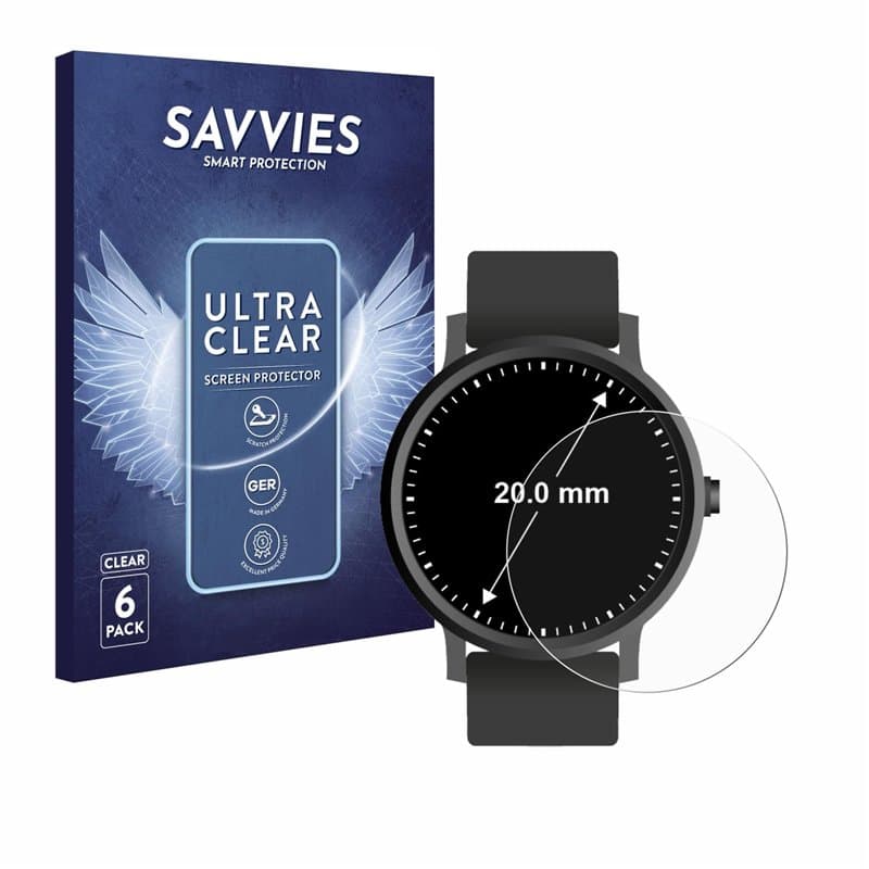 savvies Protection Ecran pour Montres (Circulaire, ø: 20 mm) (6 Pièces) - Film Protection Ultra Clair