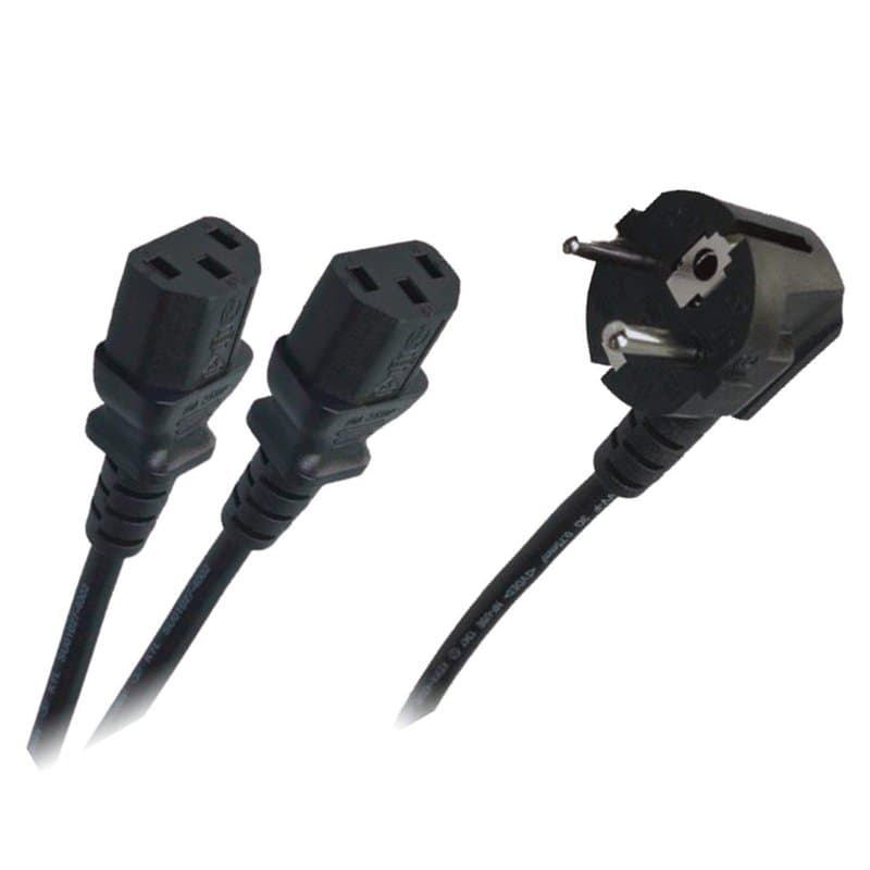 odedo Câble d'alimentation en Y - 1 prise Schuko coudée vers 2 prises femelle C13/IEC13 - 1,5 m - Pour appareils à froid
