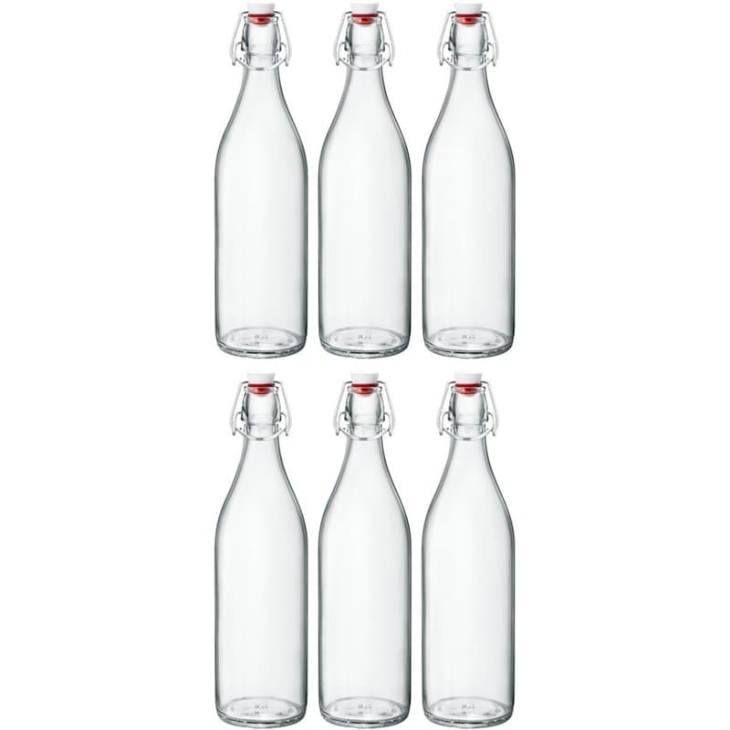 BORMIOLI Verre Bouteilles avec bouchon 'giara' 6 pièces – Volume : 1000 Ml – Hauteur totale XX | Parfait pour huiles anzusetzten