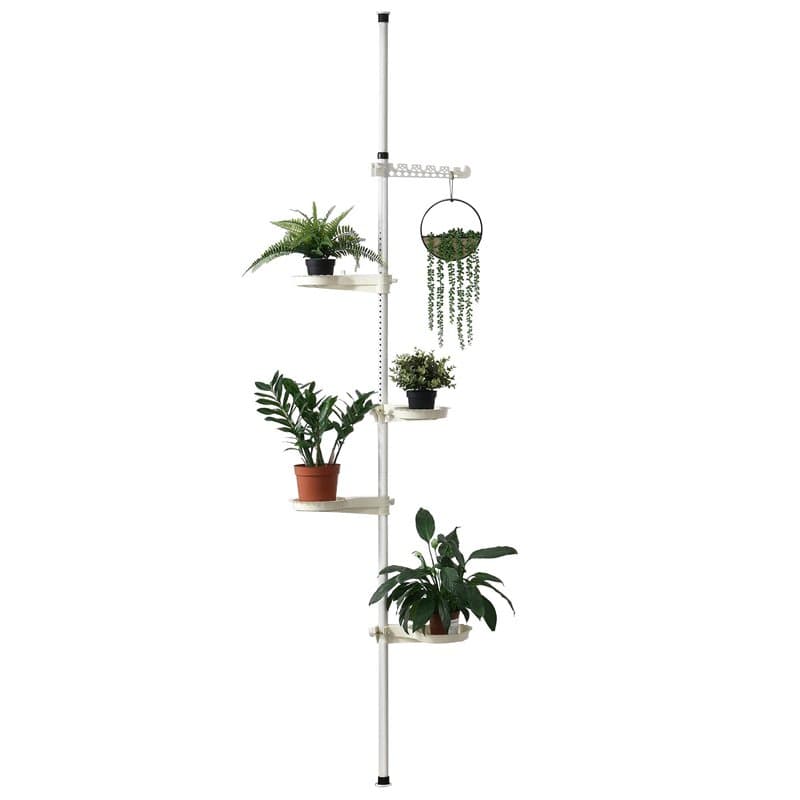 Support de Pot Fleur téléscopique Porte-Pot Stand de Plante Métal et Plastique Réglable en Hauteur Entre 110-305 cm Blanc