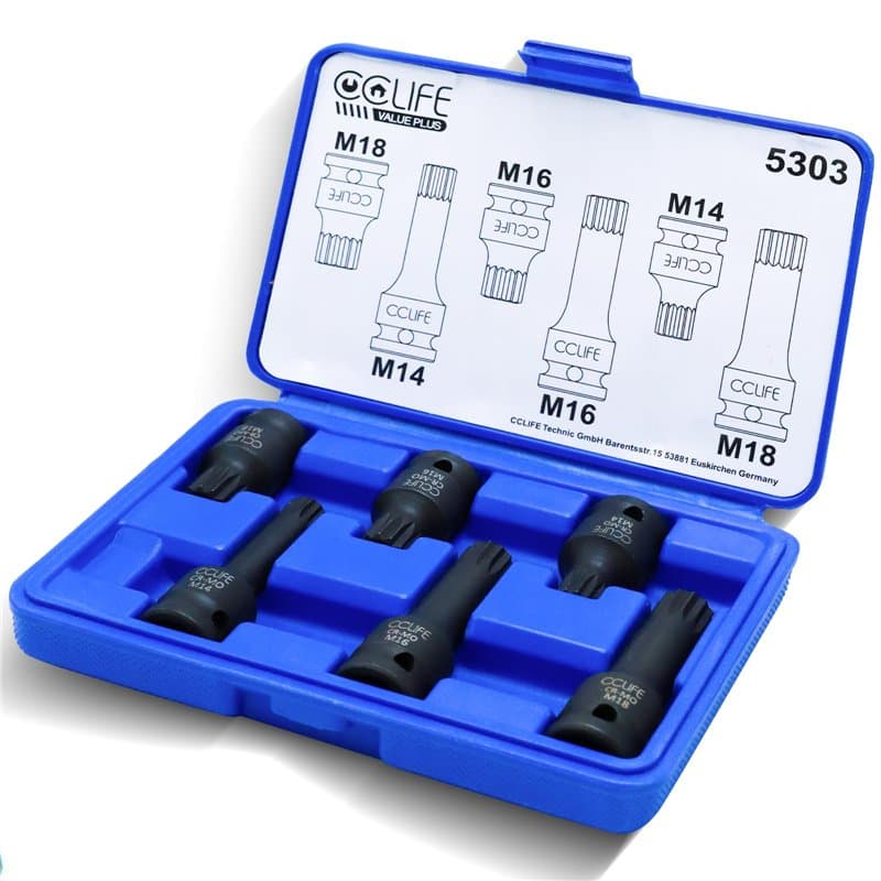 CCLIFEE XZN Ensemble de Douilles à Embouts 6 pcs Jeu de Douilles à Embouts M14 M16 M18 de 1/2" En Acier Cr-Mo Avec Denture Multi