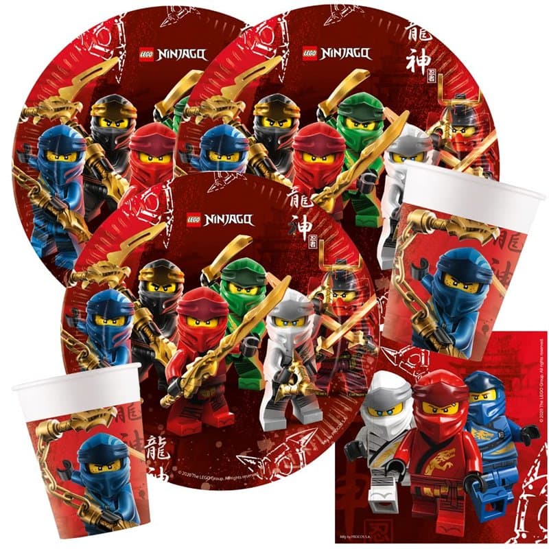 Service de fête 44 pièces Ninja - Assiettes, gobelets, serviettes et pailles en papier pour 8 enfants