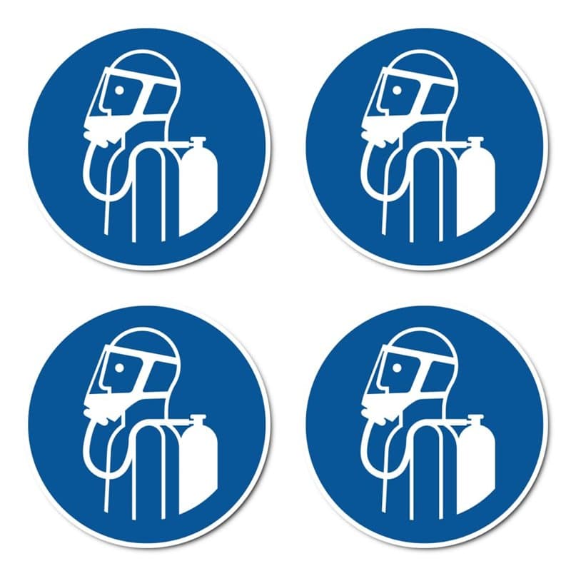 Utilisation de la protection respiratoire indépendante de l'air ambiant : M047 – DIN EN ISO 7010 / ASR A1.3 – Autocollants : Ø 1