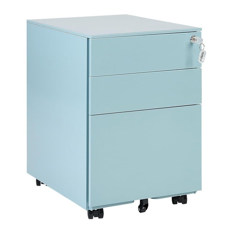 Caisson de Rangement à Roulettes avec 3 Tiroirs en Acier Bleu Clair Industriel Cami