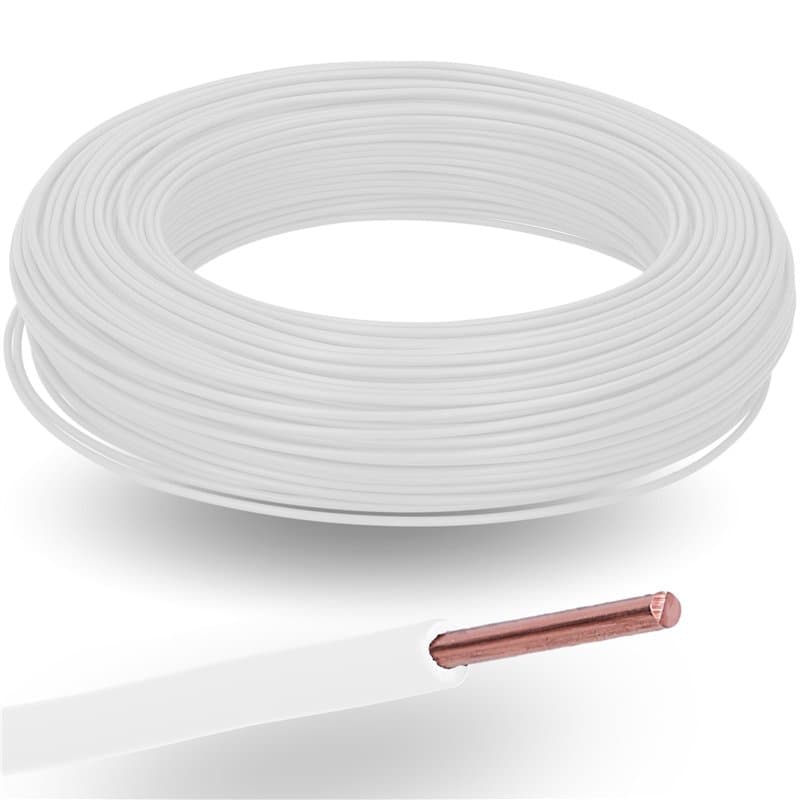 Kalitec H07V-U 1 x 1,5 mm² blanc I Fil simple en PVC ignifuge 1,5 mm² Toron rigide en cuivre I 450/750 V I Câble de câblage mono