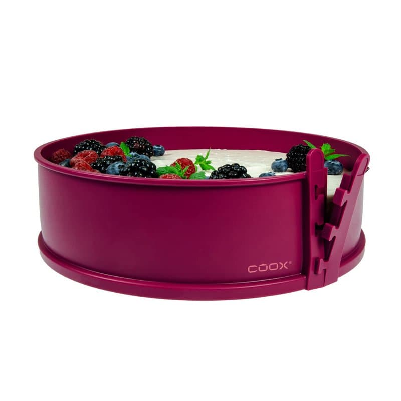 coox Moule à charnière avec fond en verre de 26 cm de diamètre, rouge foncé, cuire et servir et couper directement sur la plaque
