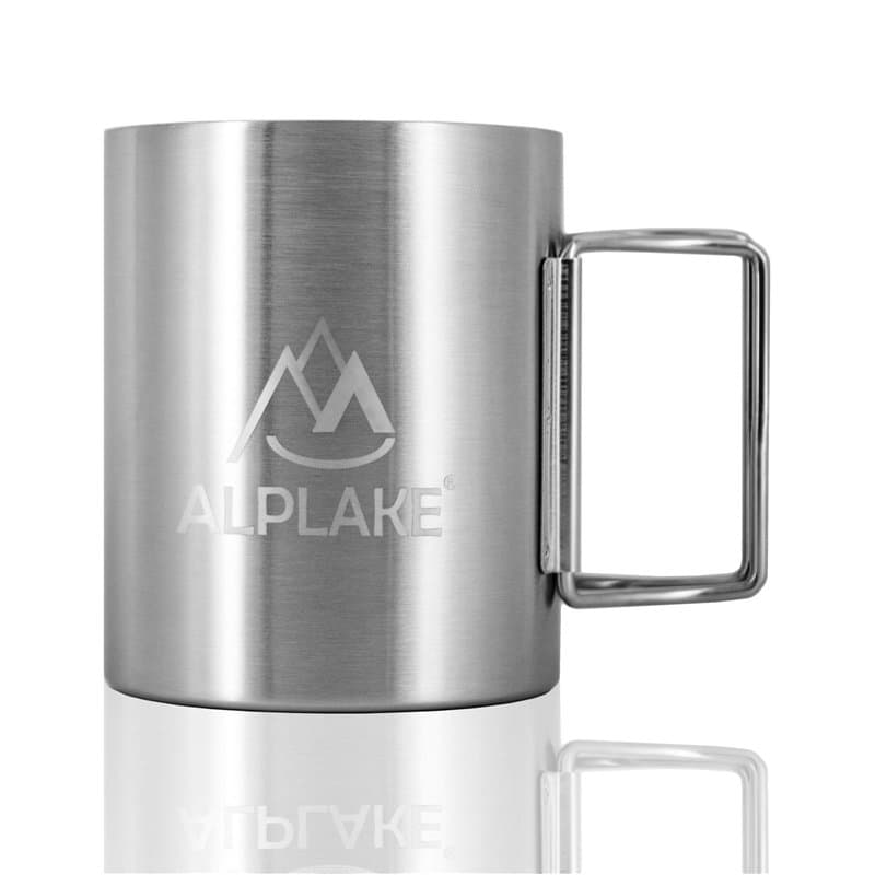 ALPLAKE® - Tasse double paroi en acier inoxydable - Avec poignée pliable - 250 ml