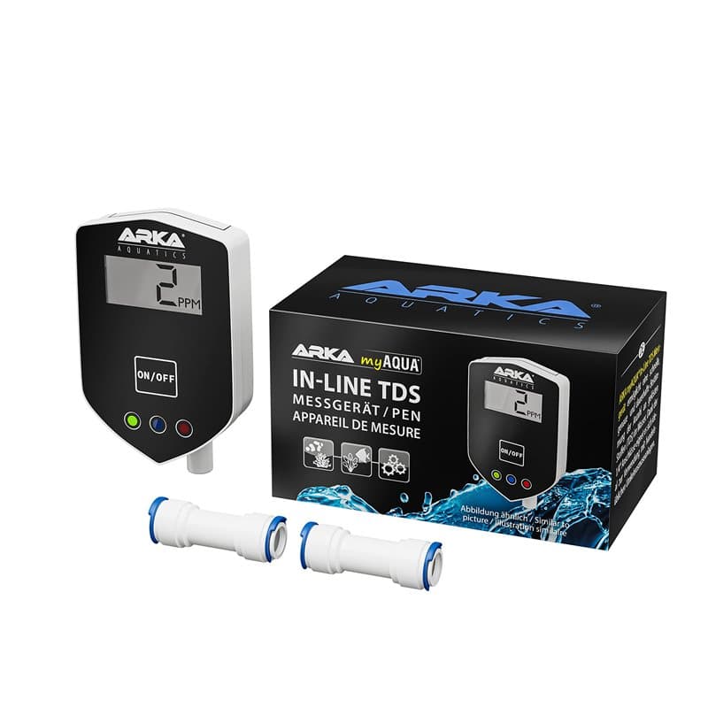 ARKA myAQUA Inline TDS Meter - Mesure TDS Continue, raccords 1/4 Pouce, Compact & précis, Parfait pour systèmes d'osmose Inverse