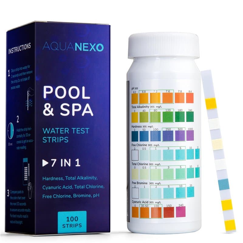 AQUANEXO Lot de 100 bandelettes de test pour piscine et spa 7 en 1, accessoire de piscine, testeur d'eau pour pataugeoire, teste