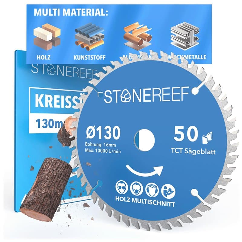 STONE REEF Lame de scie circulaire, 130 x 16 mm, avec adaptateur pour alésage de 20 et 16 mm, compatible avec meuleuse d'angle B