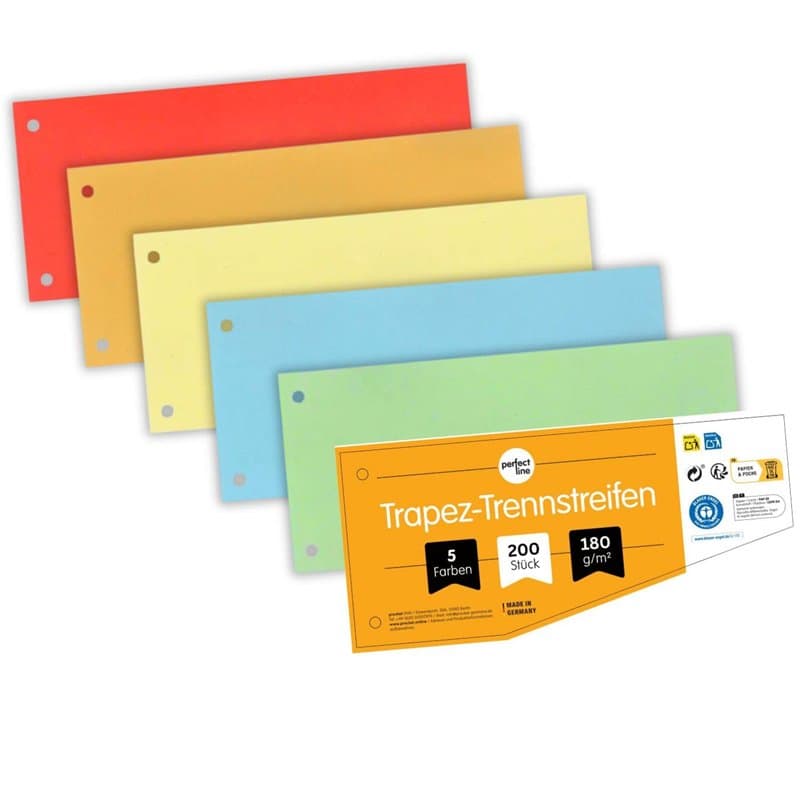 perfect line - 200 intercalaires pour classeurs A4, intercalaires en carton recyclé, forme trapézoïdale, 5 couleurs, 2 perforés,