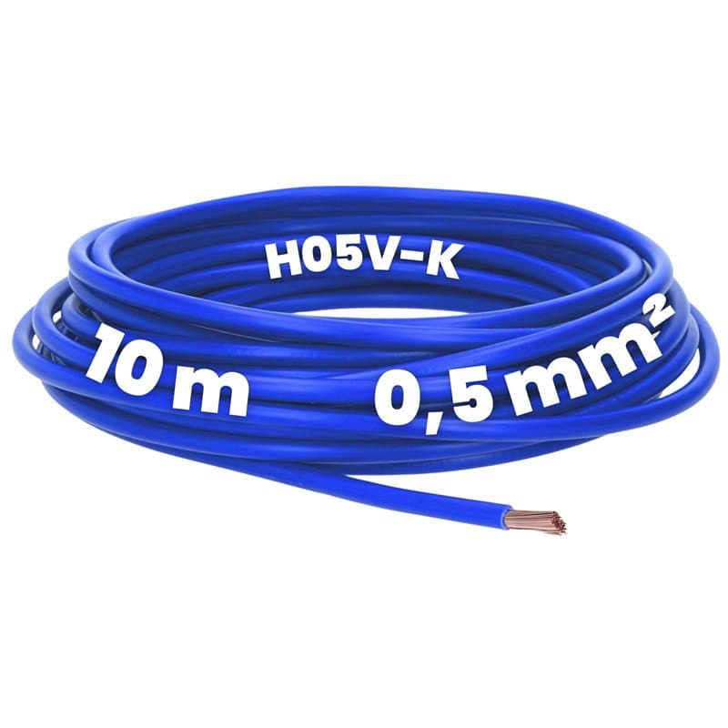 Kalitec Câble de câblage H05V-K 0,5 mm² - Bleu foncé - 10 m - Flexible - En PVC - Toron 0,5 mm² - Câblage simple à fil fin - Câb