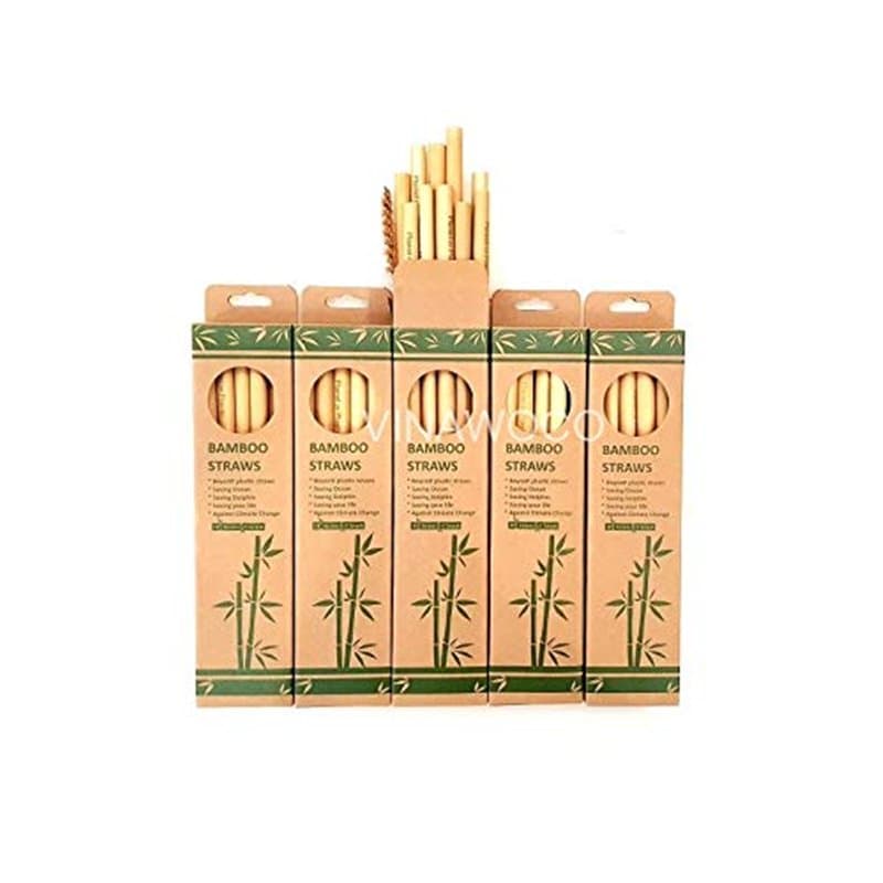 Hamann & Escher - Pailles en bambou écologiques réutilisables, lot de 10 avec brosses de nettoyage écologiques, diamètre 6-12 mm