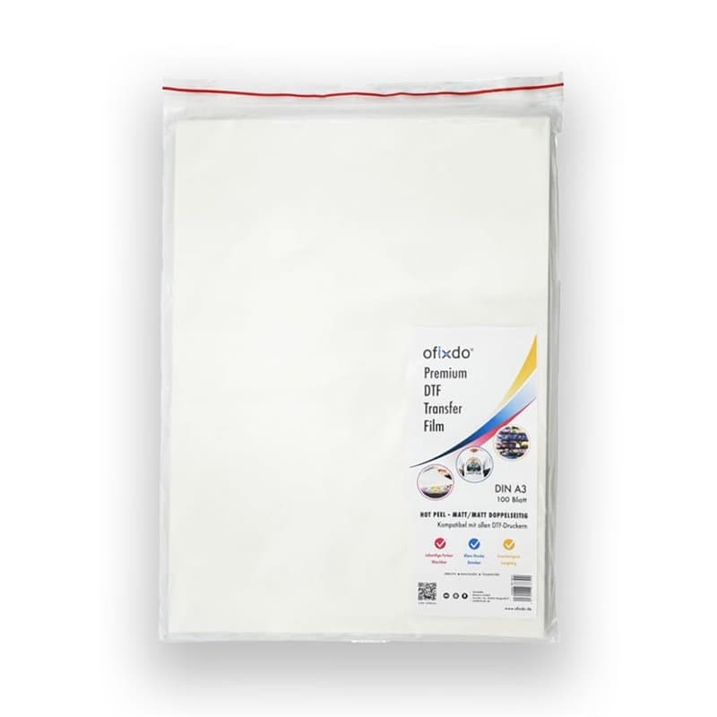 OFIXDO Film de transfert DTF de qualité supérieure - Format A3 - 100 feuilles - Double face mat/mat - Hot Peel - Pour imprimante