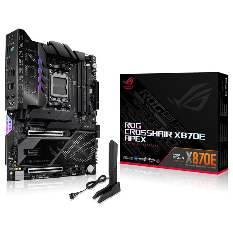 ASUS ROG Crosshair X870E Apex, Carte mère ATX, 18+2+2 étages d'alimentation, Fente DDR5, Trois PCIe 5.0, Deux PCIe 4.0 M.2, Port