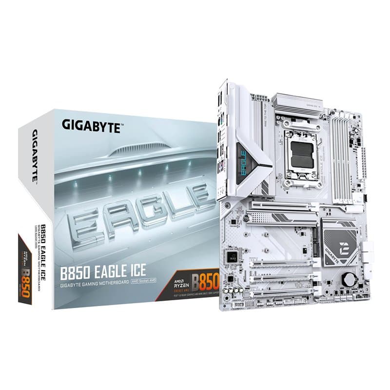 GIGABYTE B850 Eagle Ice Carte Mère – Processeurs AMD Ryzen série 9000, VRM numérique 8+2+2 Phases, Jusqu’à 8200 MHz DDR5 (O.C),