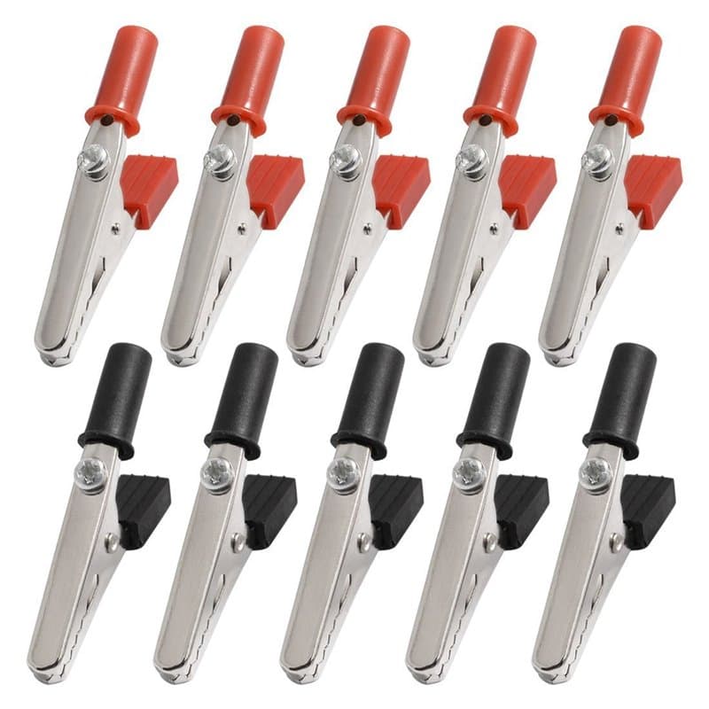 SODIAL(R) 10 x pince crocodile metallique Poignee en plastique 50mm Sonde de test