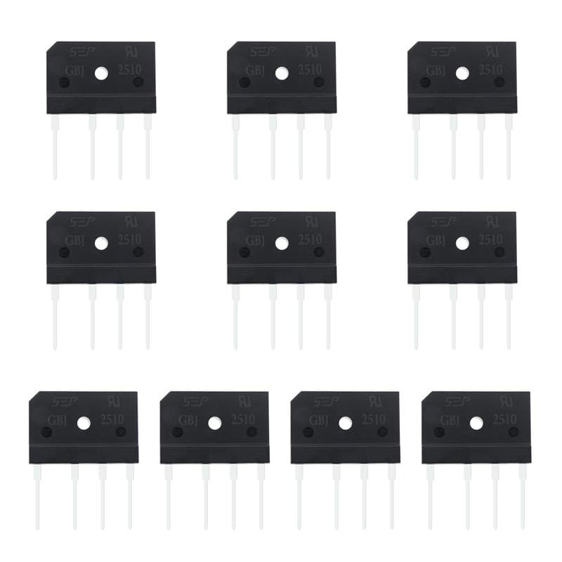 ECSiNG GBJ2510 Lot de 10 ponts redresseurs à diode plate 25 A 1000 V pour commuter l'alimentation électrique LED circuits électr