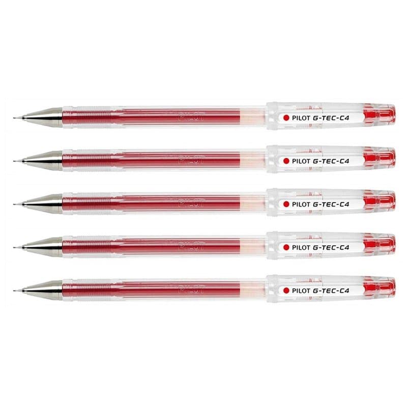 PILOT Lot de 5 Stylos Roller Encre gel G-TEC-C4 Pointe Ultra Fine 0,4 Tracé 0,2mm Rouge