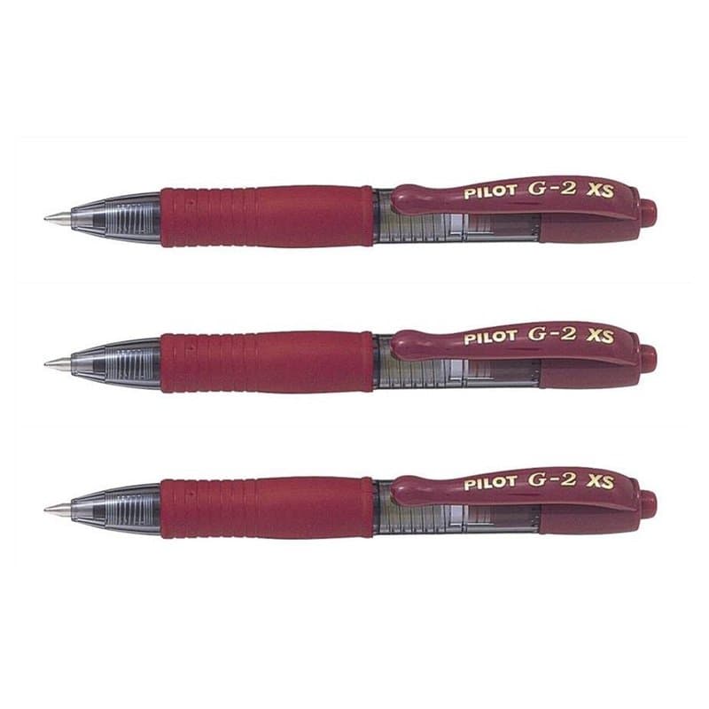 PILOT Lot de 3 Minis Stylo roller Encre Gel G2 XS7 PIXIE Tracé 0,4 mm (Bille 0,7mm) Bordeaux