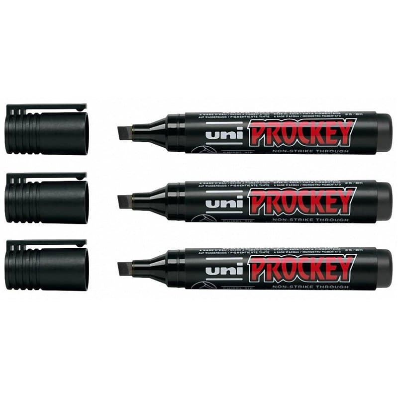 Uni-Ball Lot de 3 marqueurs à pointe biseautée Prockey - Noir - 3-6 mm