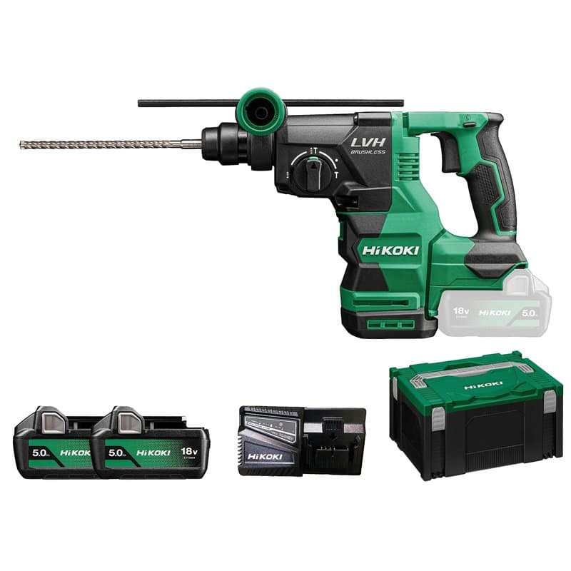 HIKOKI Akku Bohr & Meißelhammer DH1826DAWPZ, SDS-plus (18V, 5,0 Ah Li-ion Akku, Schlagenergie: 3,2 J, Volllastschlagzahl 2. Gang