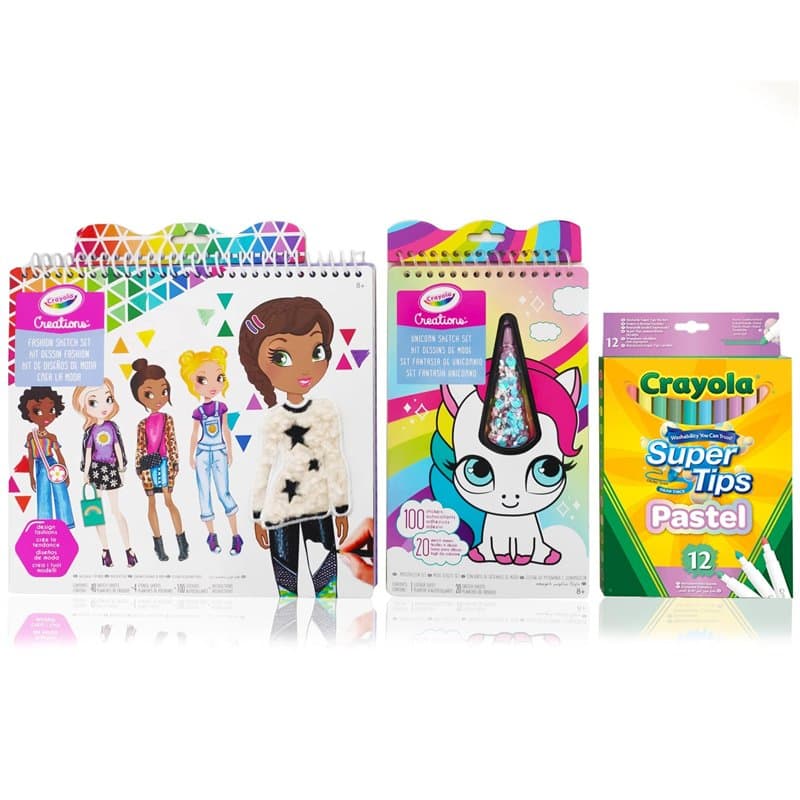 CRAYOLA - Creations, Set de coloriage avec autocollants mode et licornes, activités et cadeaux créatifs pour filles, âge 6 +