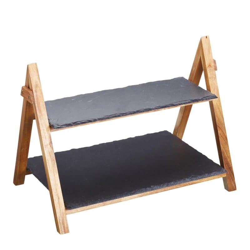 Artesà Tableware, Plat de Service en Ardoise avec Cadre en Bois D'Acacia, 40 X 30 X 25 cm, avec Boîte Cadeau
