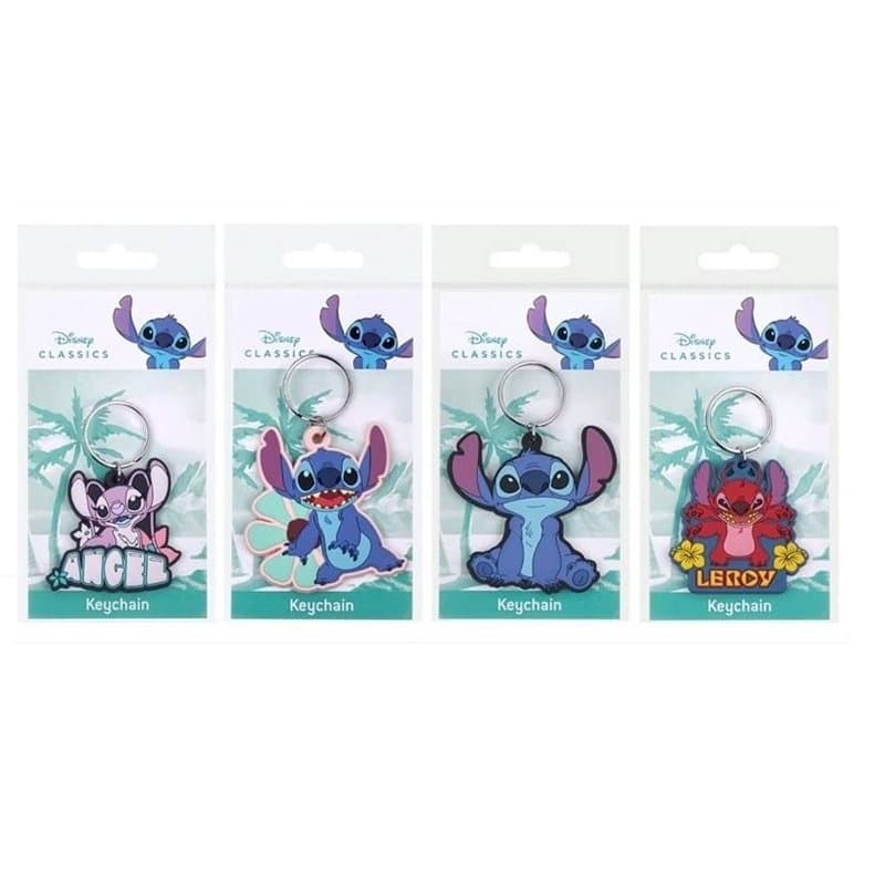 Disney Quatre porte-clés assortis 2D Lilo & Stitch PVC - 8 x 8 cm, multicolore, 8cm