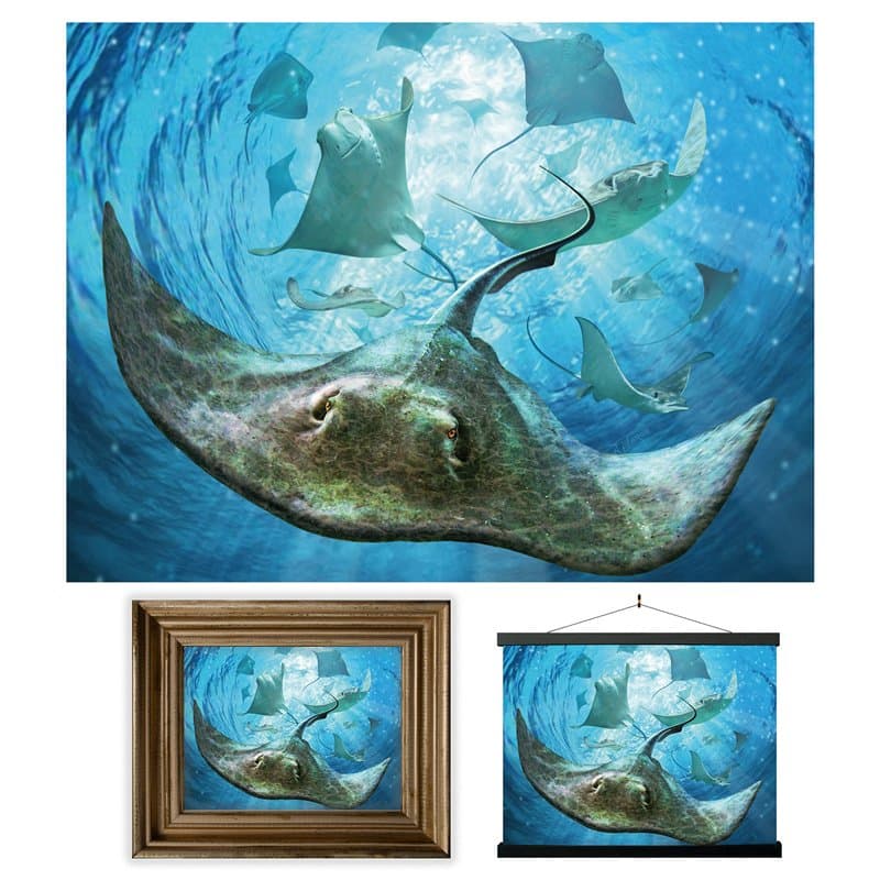 3D LiveLife Affiche murales lenticulaires Raies de Deluxebase. Poster Océan 3D sans cadre. Décoration murale parfaite. Oeuvre or