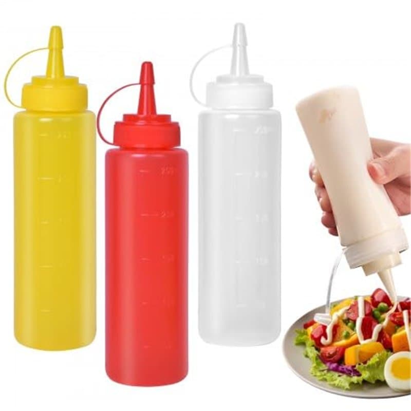 Cozlly Bouteille à Condiments, 3 Pcs Bouteille Sauce avec Capuchon, Squeeze Bottle 250 ML, pour Condiments, Assaisonnements, Ket