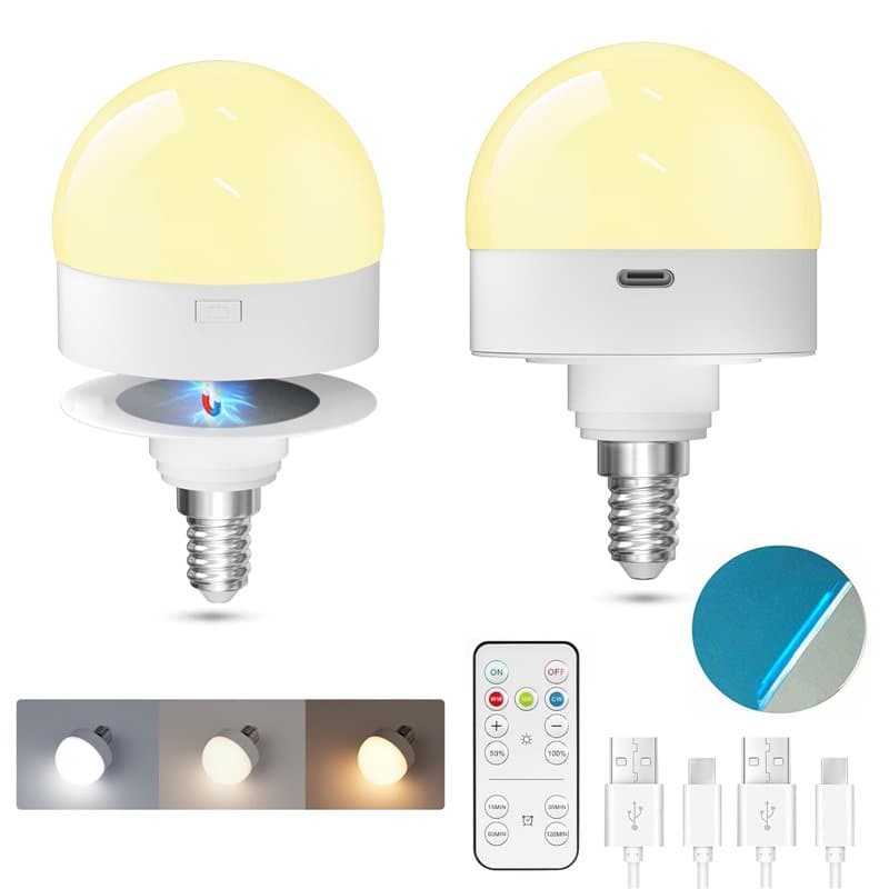 TobeBright Ampoule Batterie Rechargeable E14, LED Rechargeable USB-C avec Telecommande 3 Températures de Couleur Dimmable avec A