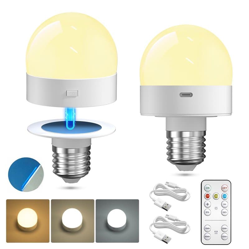 Lamptobe Ampoule Rechargeable USB avec Telecommande, 3 Températures de Couleurs Dimmable Ampoule LED E27 Base Détachable, avec A