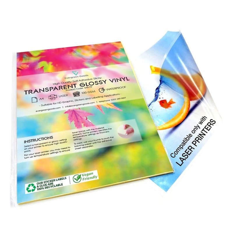 Evergreen Goods Papier Autocollant En Vinyle Brillant Transparent A4 | 10 Feuilles Autocollantes Imperméables | Graphiques Hd éT