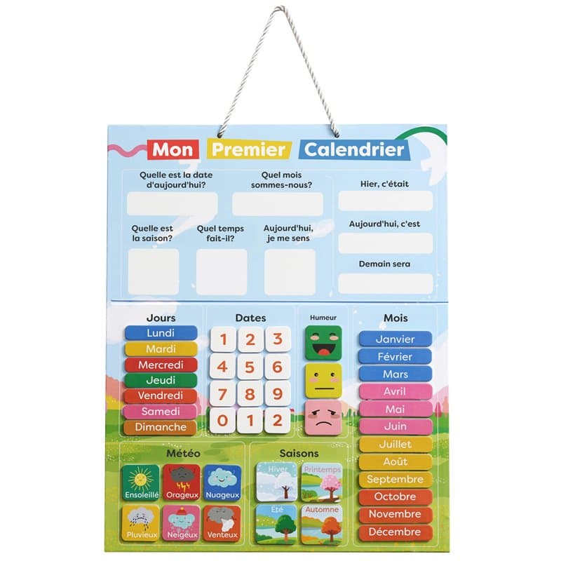 chuckle - Calendrier Magnétique pour Enfants avec Saisons, Dates Et Météo (en Français) - 40x32 cm - Outil d'apprentissage Ludiq