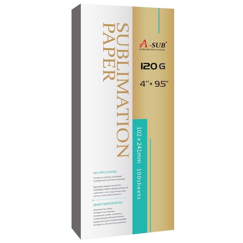 A-SUB Lot de 100 feuilles de papier de sublimation pour tasse - 120 g/m² - 102 x 241 mm - Compatible avec imprimantes à sublimat