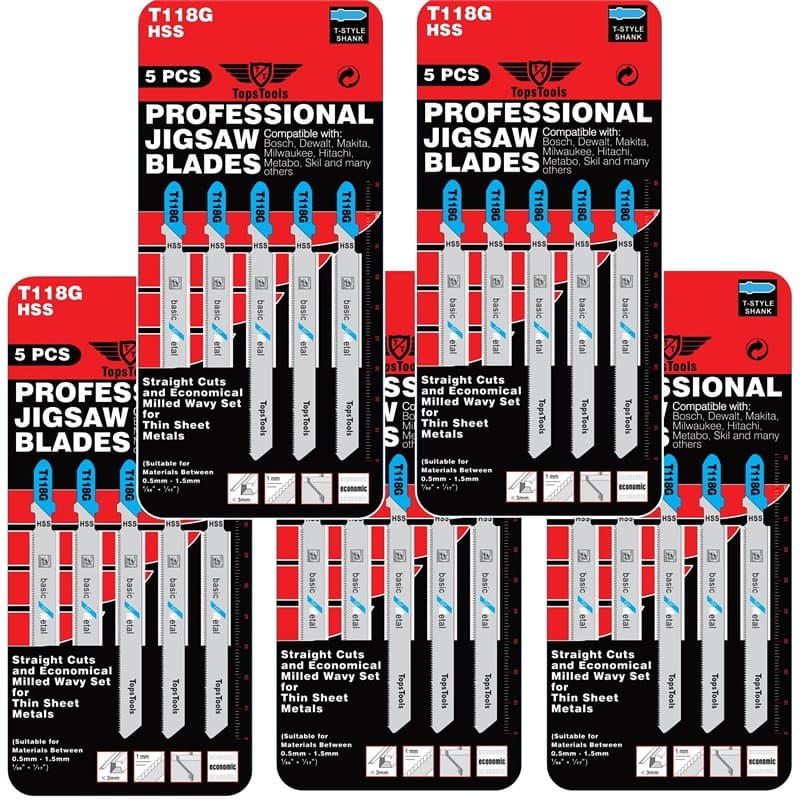 25 lames de scie sauteuse à métaux TopsTools T118G compatibles avec Bosch, Dewalt, Makita, Milwaukee et bien d'autres
