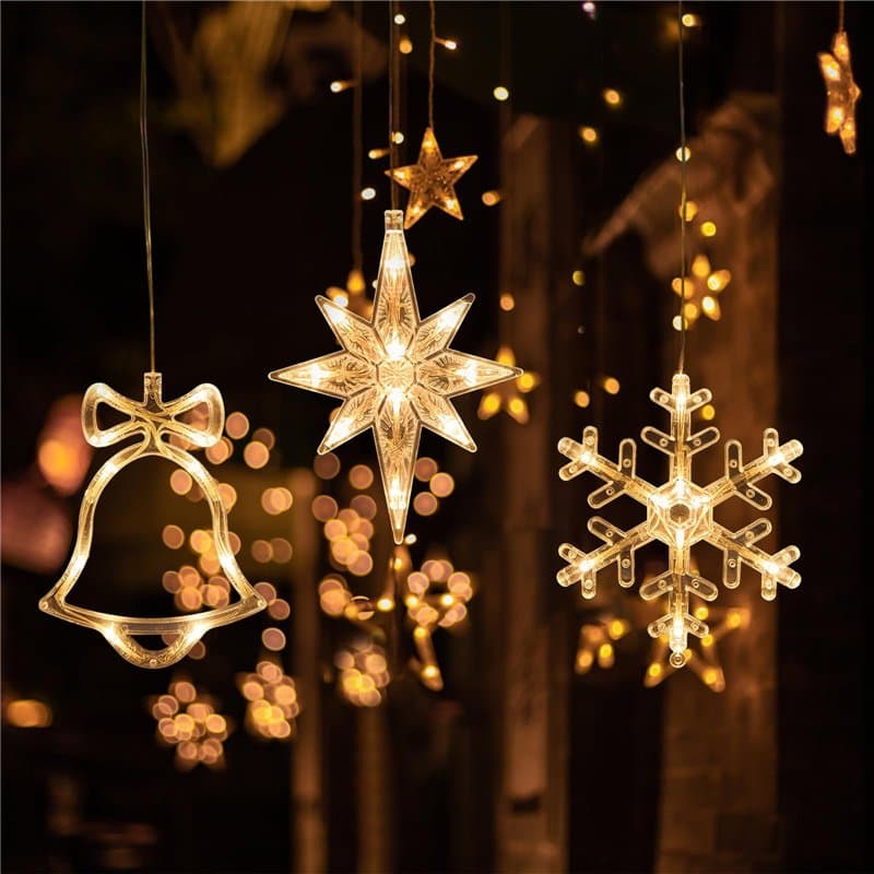 Guirlande Lumineuse Fenêtre Noël Lot de 3 Rideau Lumineux de Noël Étoile Flocon de Neige Noel Decoration Interieur Rideaux Lumin
