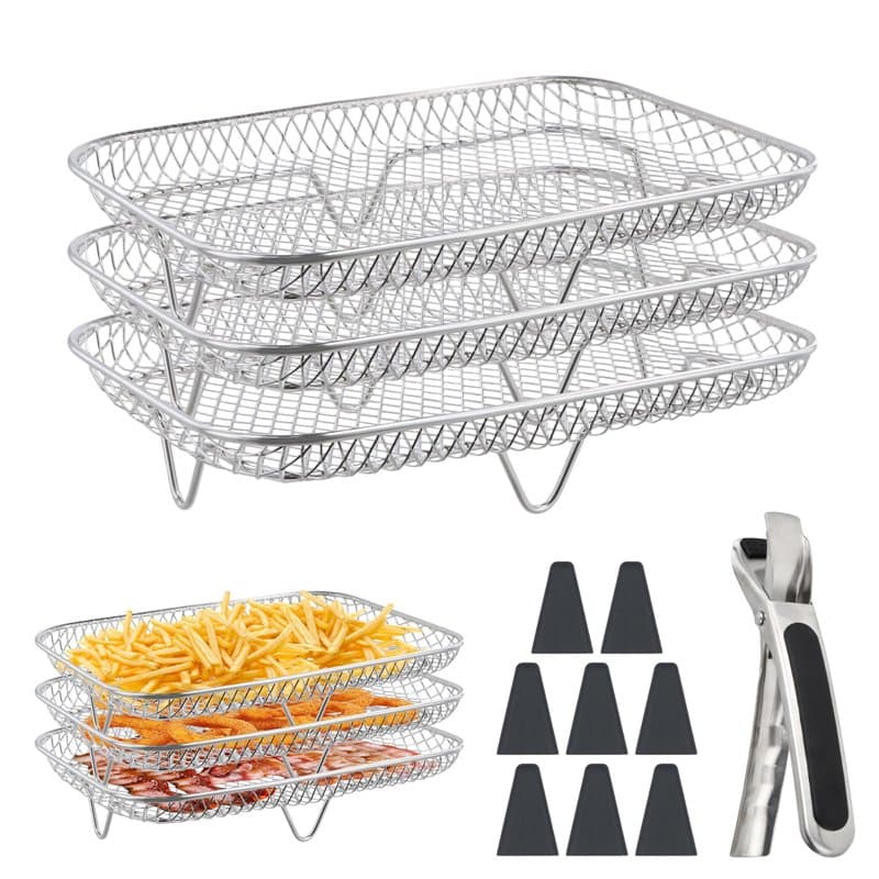 Mapille Grille de Cuisson 3 Niveaux en Acier Inoxydable pour Friteuse à Air, Accessoires Air Fryer Compatible avec Ninja AF300EU