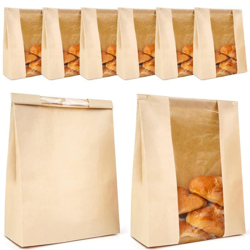 Winter Shore Grand Sac à Pain Conservation en Papier (Lot de 50) - Sachet Kraft Alimentaire Marron avec Fenêtres - Sacs Papier S