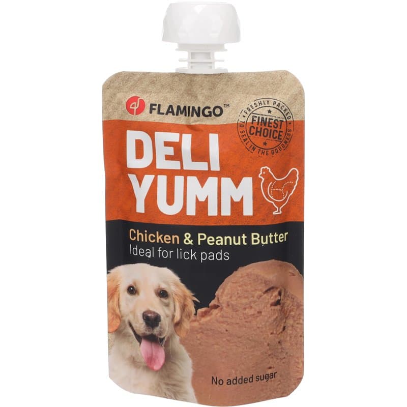 Flamingo Friandises Deli Yumm Pâté avec Poulet et Beurre d’Arachide 90g - Gourmand, Crémeux et Riche en Protéines - Idéal pour C