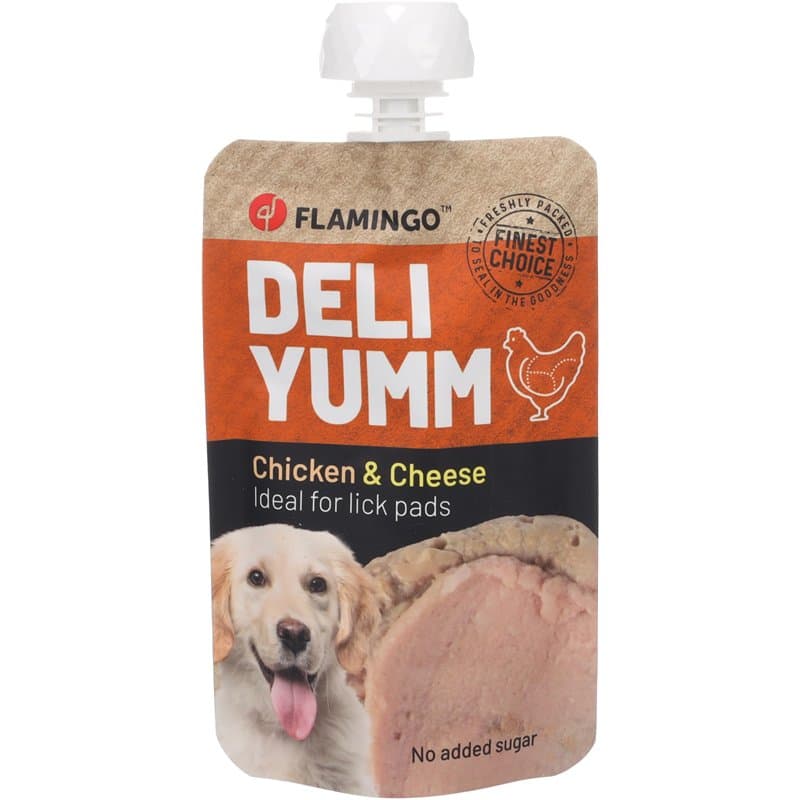 Flamingo Friandises Deli Yumm Pâté avec Poulet et Fromage 90g - Gourmand, Crémeux et Riche en Protéines - Idéal pour Chiens de T